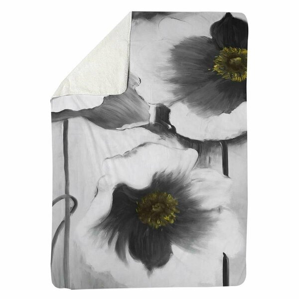 Begin Home Decor 60 x 80 in. Black & White Flowers-Sherpa Fleece Blanket 5545-6080-FL120